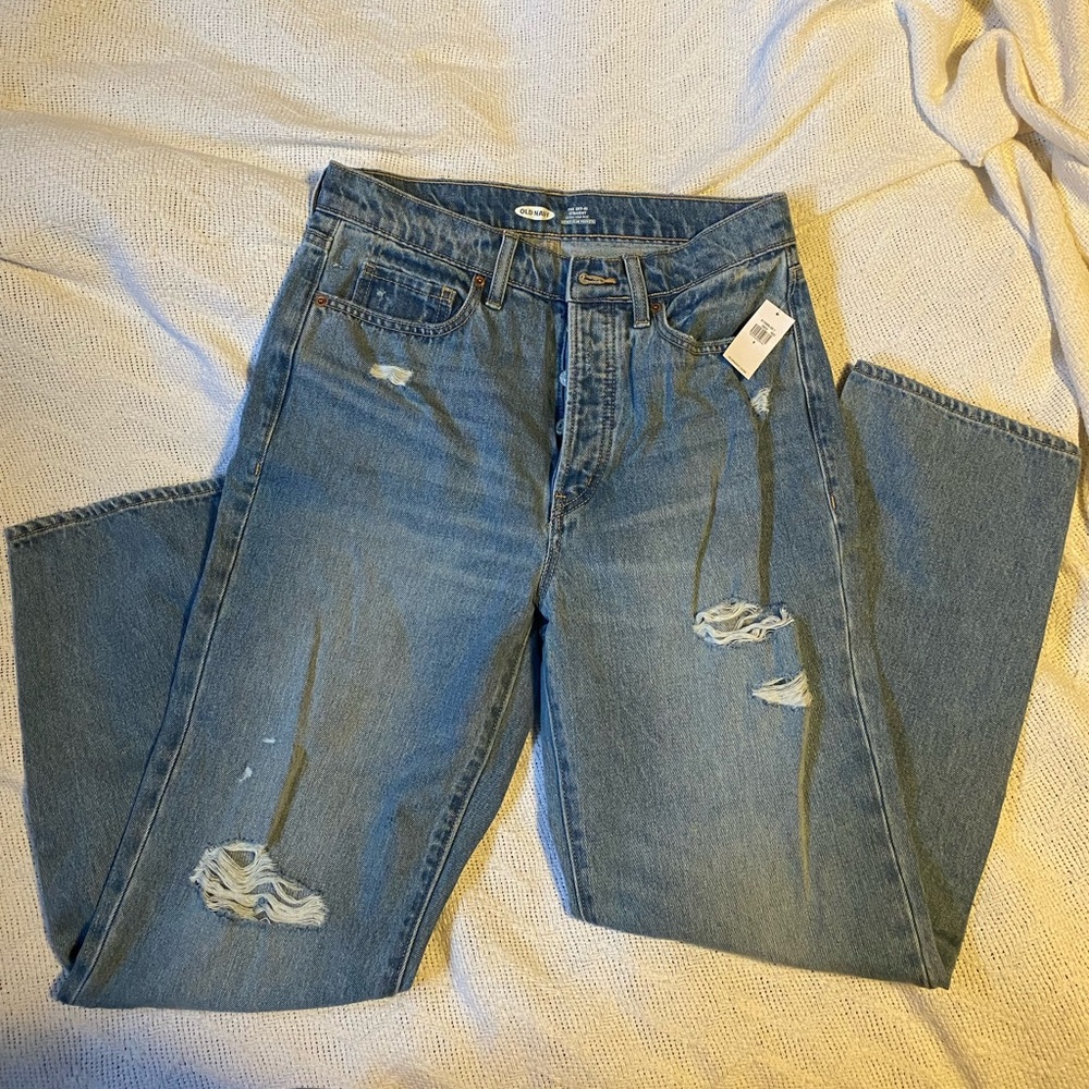 NWT Old Navy distressed sky-high high rise button fly jeans